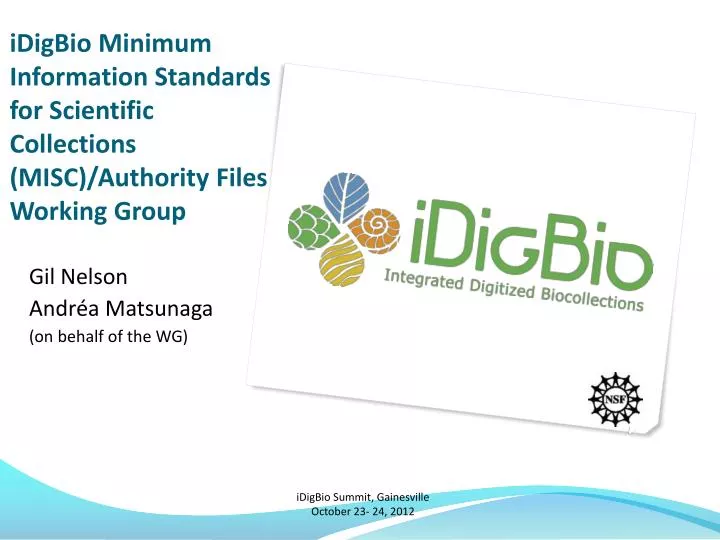 idigbio minimum information standards for scientific collections misc authority files working group