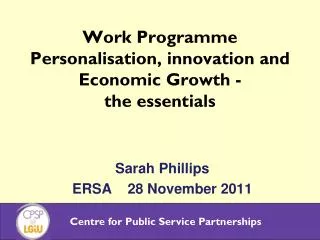 Work Programme Personalisation, innovation and Economic Growth - the essentials