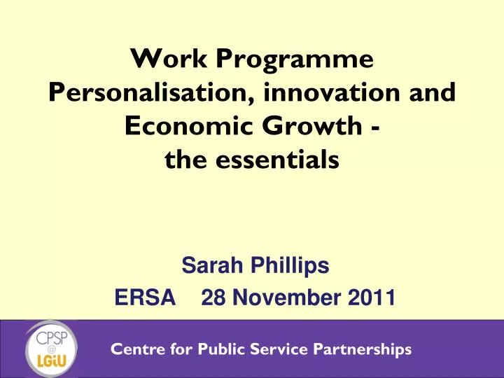 work programme personalisation innovation and economic growth the essentials