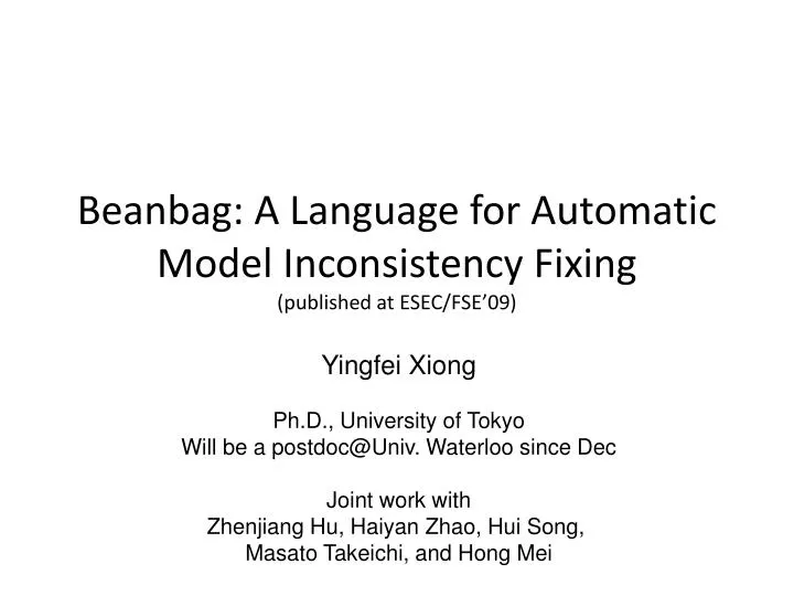 beanbag a language for automatic model inconsistency fixing published at esec fse 09