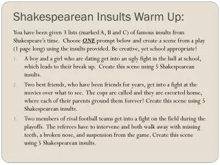 Shakespearean Insults Warm Up: