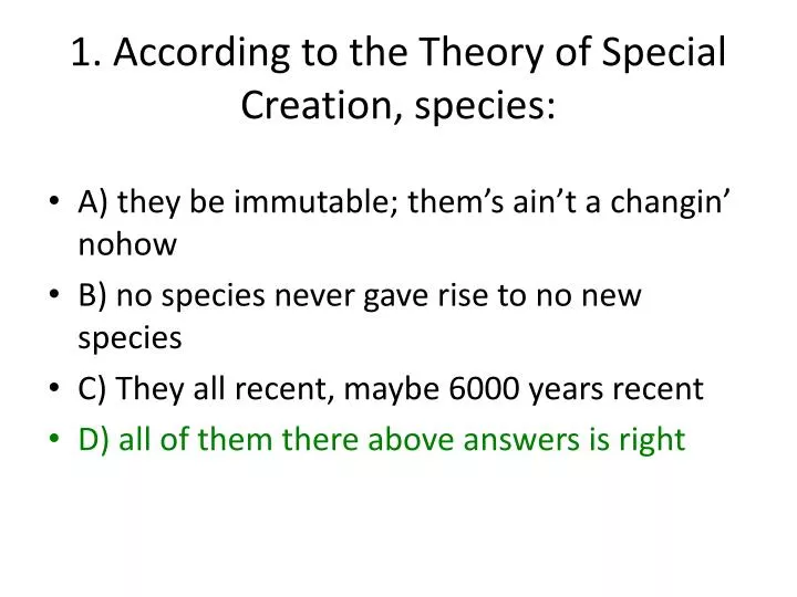 1 according to the theory of special creation species