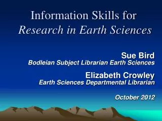 Information Skills for Research in Earth Sciences
