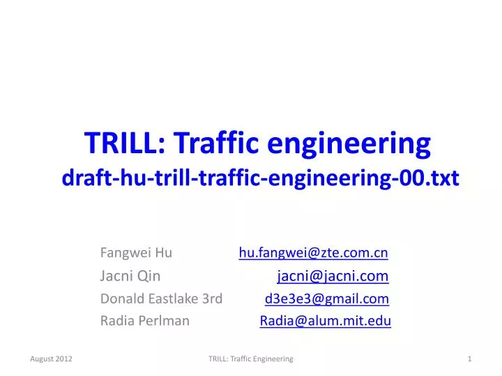 trill traffic engineering draft hu trill traffic engineering 00 txt