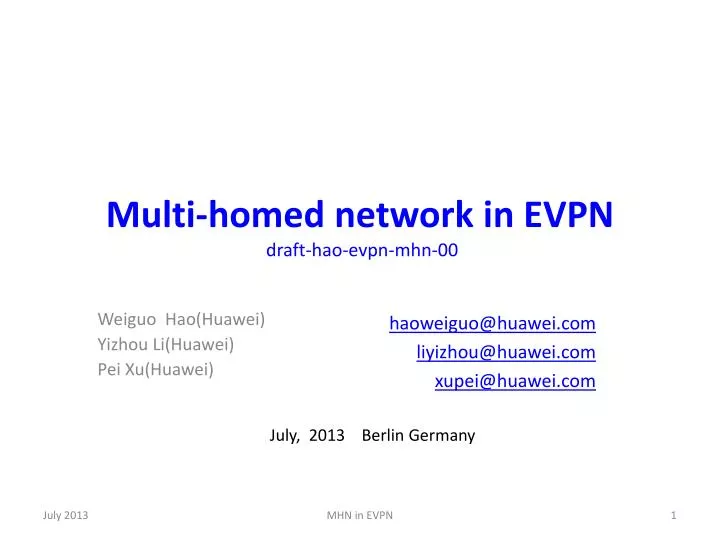multi homed network in evpn draft hao evpn mhn 00