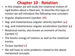Chapter 10 - Rotation