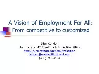 A Vision of Employment For All: From competitive to customized