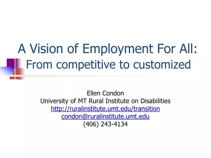a vision of employment for all from competitive to customized