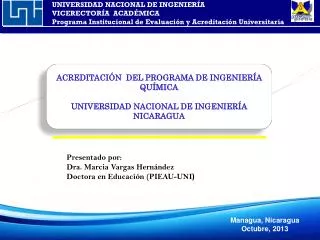 ACREDITACIÓN DEL PROGRAMA DE INGENIERÍA QUÍMICA UNIVERSIDAD NACIONAL DE INGENIERÍA NICARAGUA