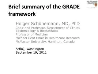 Brief summary of the GRADE framework