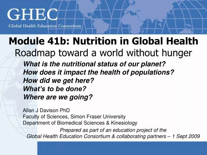 module 41b nutrition in global health roadmap toward a world without hunger