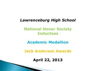 Lawrenceburg High School National Honor Society Inductees Academic Medallion Jack Anderson Awards