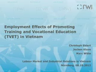 Employment Effects of Promoting Training and Vocational Education (TVET) in Vietnam