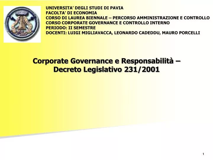 corporate governance e responsabilit decreto legislativo 231 2001