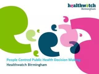 People Centred Public Health Decision Making