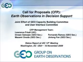 Call for Proposals (CFP): Earth Observations in Decision Support