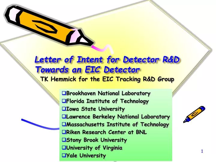 letter of intent for detector r d towards an eic detector