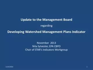Update to the Management Board regarding Developing Watershed Management Plans Indicator