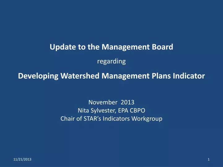 update to the management board regarding developing watershed management plans indicator