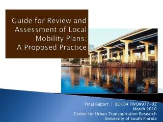 Guide for Review and Assessment of Local Mobility Plans: A Proposed Practice