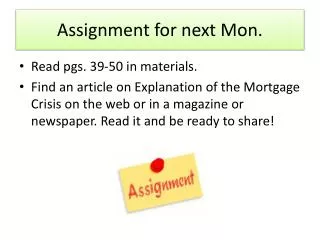 Assignment for next Mon.