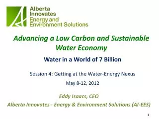 Advancing a L ow Carbon and Sustainable Water Economy