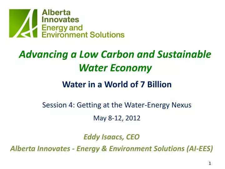 advancing a l ow carbon and sustainable water economy