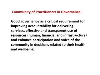 Community of Practitioners in Governance: