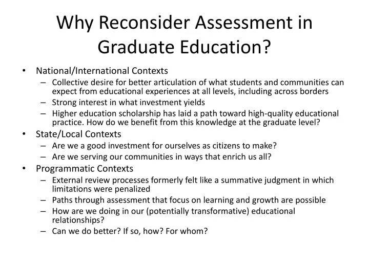 why reconsider assessment in graduate education