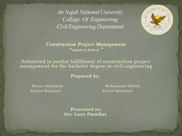 an najah national university collage of engineering civil engineering department
