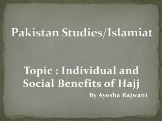 Pakistan Studies/ Islamiat
