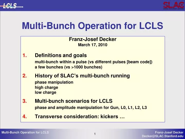 multi bunch operation for lcls
