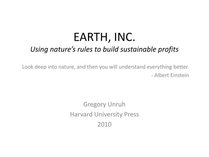 earth inc using nature s rules to build sustainable profits