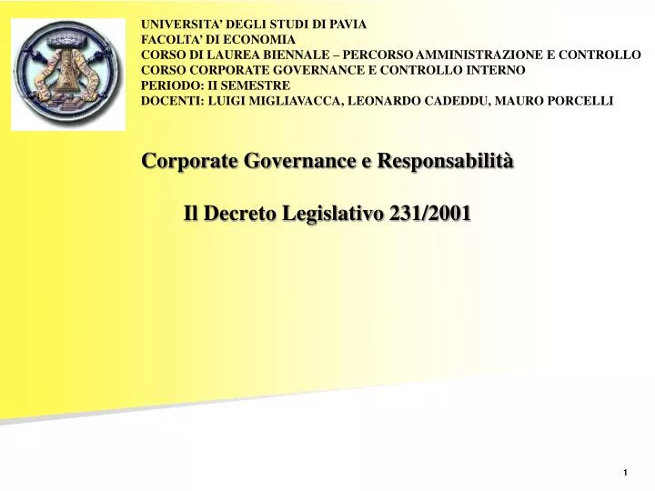 corporate governance e responsabilit il decreto legislativo 231 2001