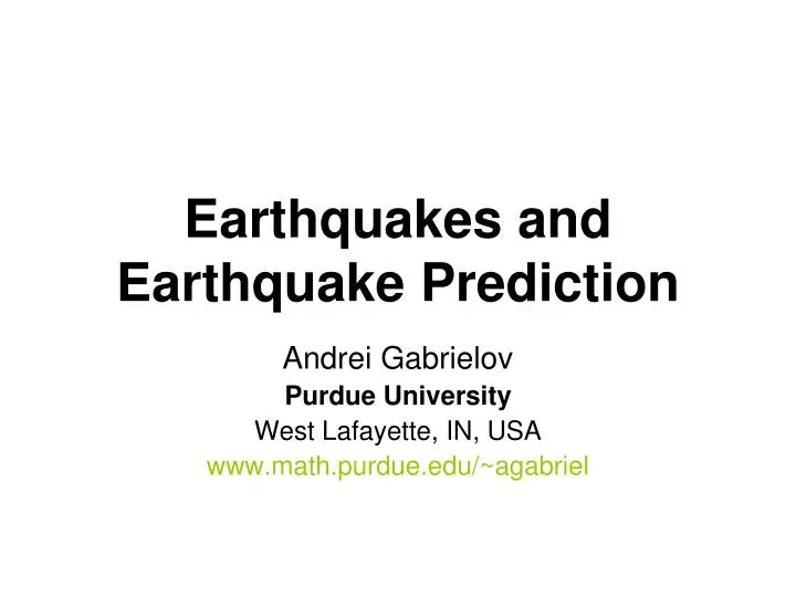 earthquakes and earthquake prediction