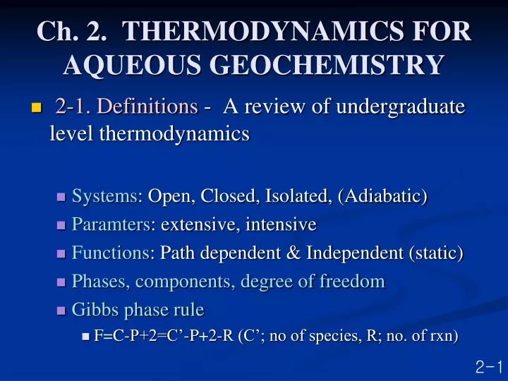 ch 2 thermodynamics for aqueous geochemistry