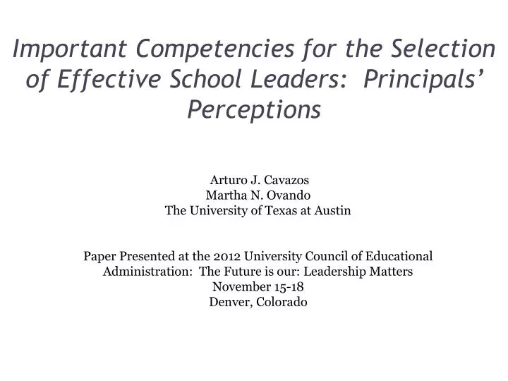 important competencies for the selection of effective school leaders principals perceptions