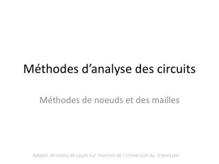 m thodes d analyse des circuits