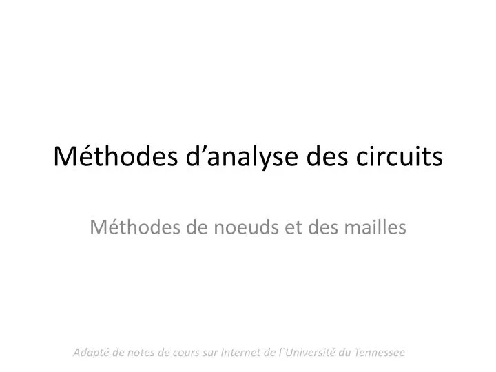 m thodes d analyse des circuits