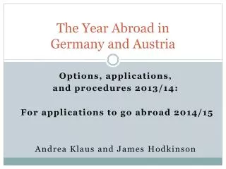 The Year Abroad in Germany and Austria