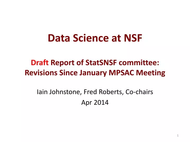 data science at nsf draft report of statsnsf committee revisions since january mpsac meeting