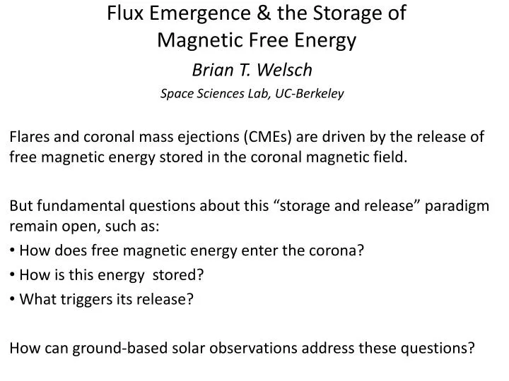 flux emergence the storage of magnetic free energy