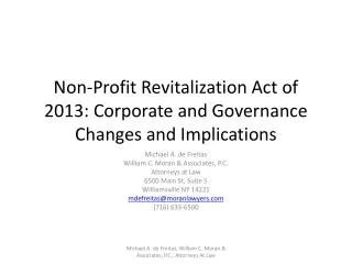 Non-Profit Revitalization Act of 2013: Corporate and Governance Changes and Implications