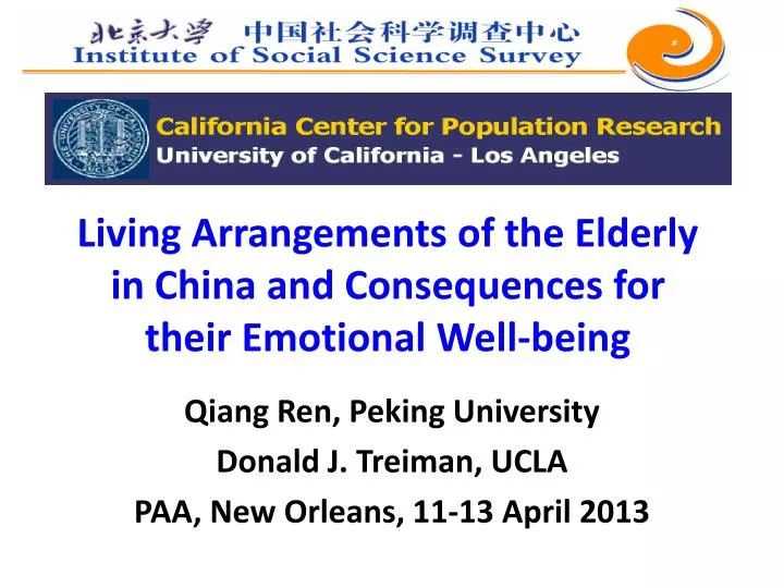 living arrangements of the elderly in china and consequences for their emotional well being