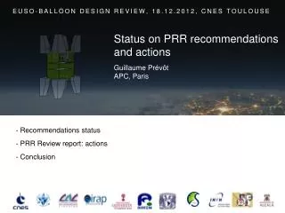 - Recommendations status - PRR Review report: actions - Conclusion