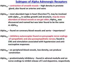 Subtypes of Alpha Adrenergic Receptors