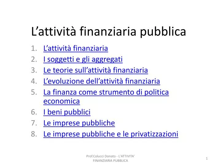 l attivit finanziaria pubblica