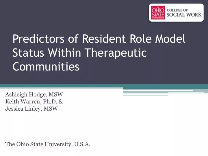 predictors of resident role model status within therapeutic communities