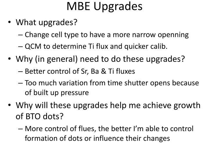 mbe upgrades
