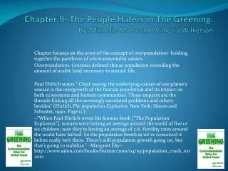 Chapter 9- The People Haters in T he Greening. By: Michelle Morse and Vanecia Wilkerson